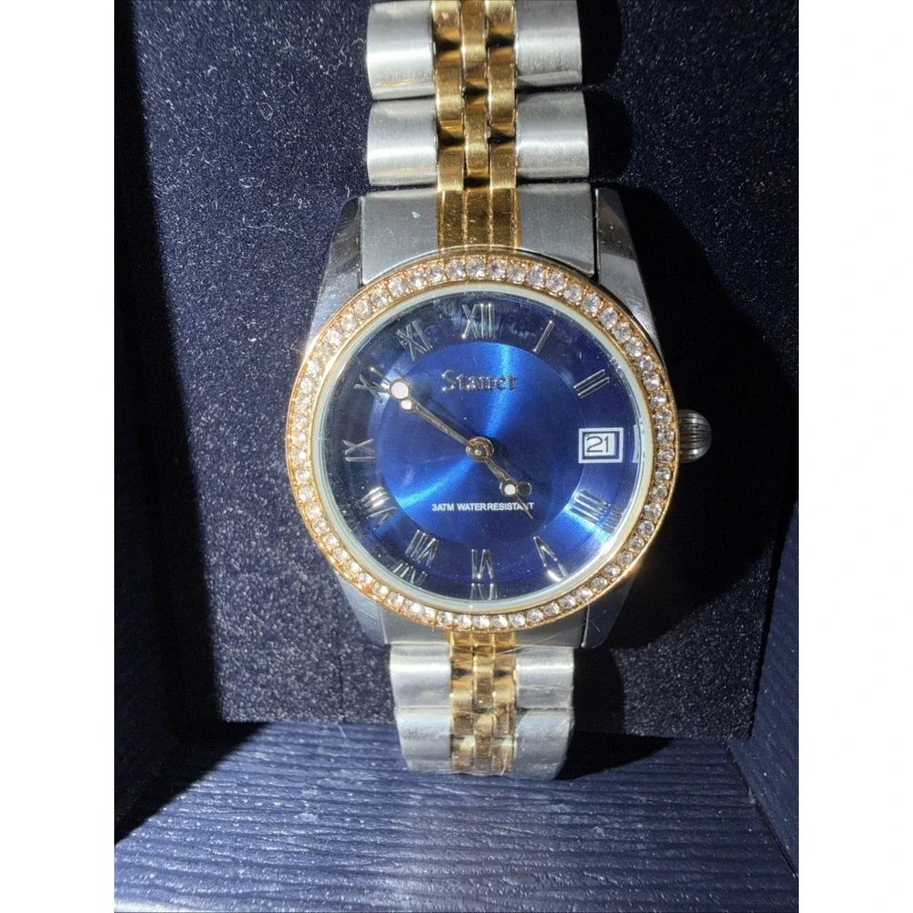 Stauer Womans Watch Blue Muse Water Resistant Calendar Roman Numerals 49422 New